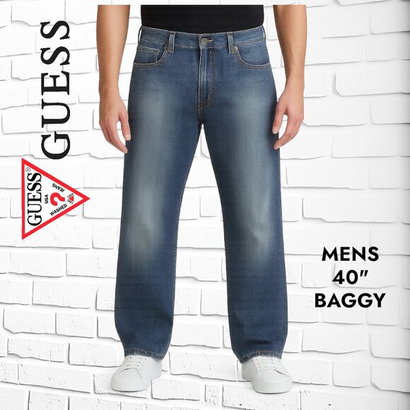 Mens Guess Jeans - Size 40  Baggy Fit  Mint Condition  Unique Back Pocket Design - Picture 1 of 6